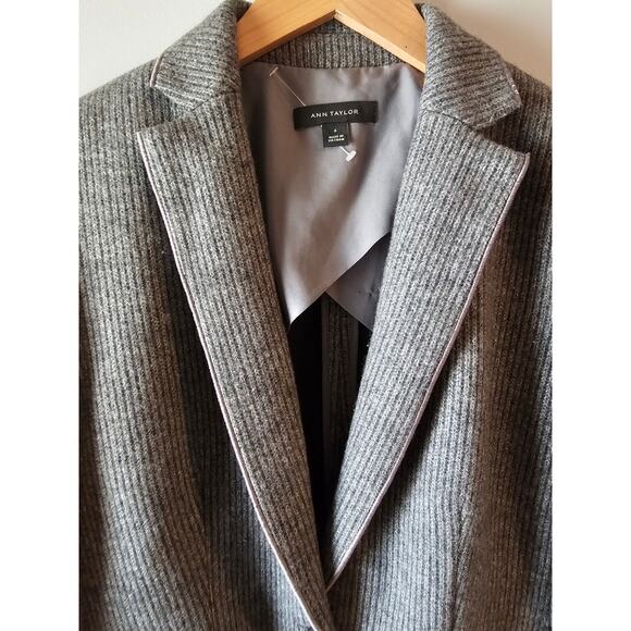 Ann Taylor Hutton Blazer Gray Sweater Knit Wool Blend sz 6 one button - Picture 11 of 14